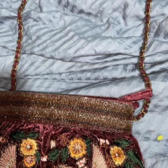 RARE EUC Zara beaded fringe embroidered Velvet evening Bag crossbody - Picture 8 of 10